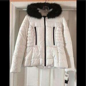 CELEBRITY PINK WHITE WITH BLACK TRIM PUFFER JACKET